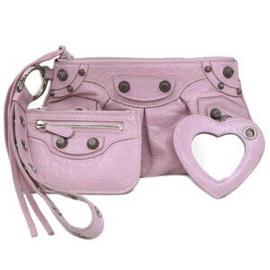 Balenciaga le Cagole Leather Clutch Hand Pink